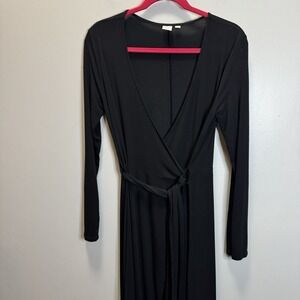 Gap True Wrap Dress‎ Maxi Size S Black V Neck Tie Closure